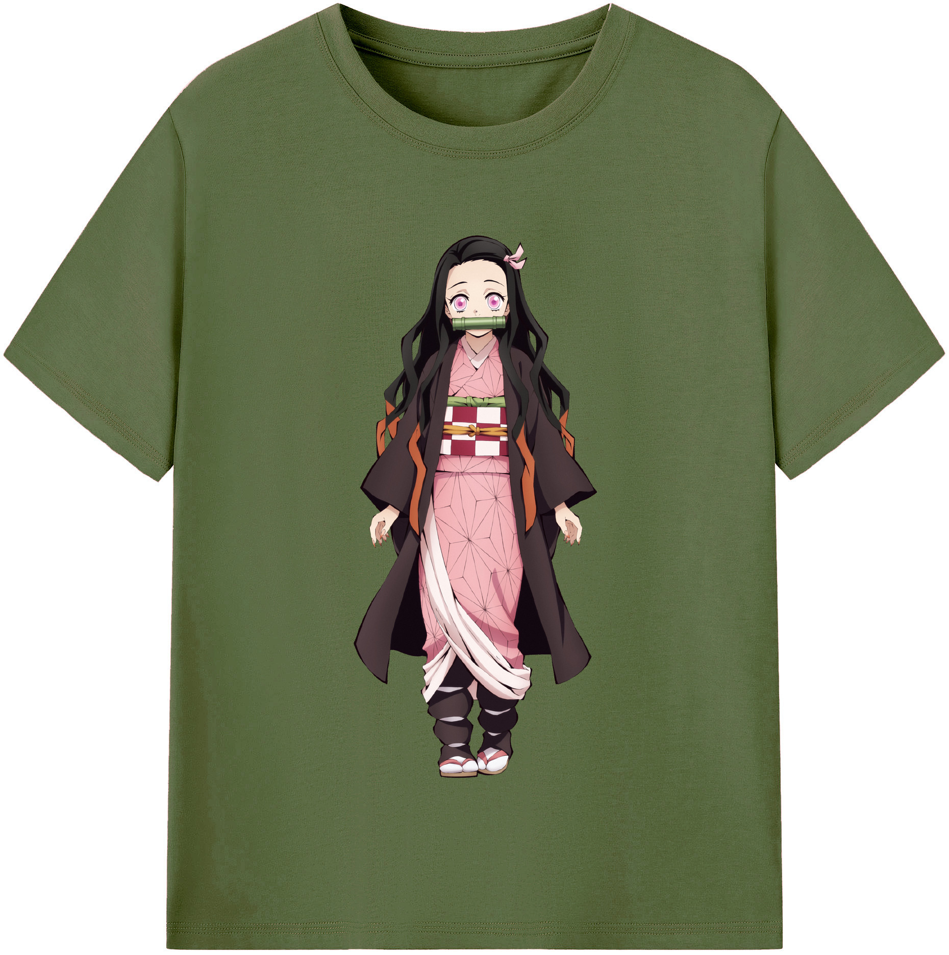 （画像用） 鬼滅の刃（きめつのやいば）竈門 禰󠄀豆子／かまど ねずこ Kamado Nezuko 綿100％半袖Tシャツ（フロントプリント）